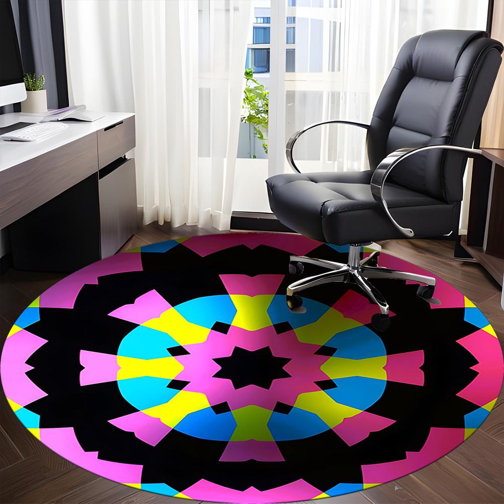 1pc Kaleidoscope Pattern Chair Carpet for Office, Round Non Slip Durable Large Size Office Carpet, Suitable for Office