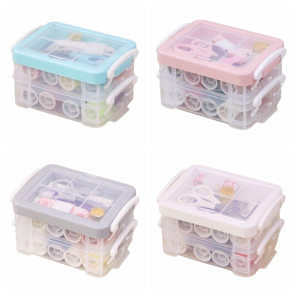 18pcs Portable Needlework Box Three-Layer Sewing Kit Box Sewing Tool Kit Cross Stitching