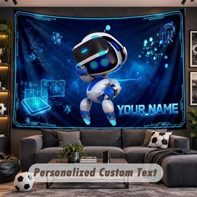 Wall Hanging Tapestry Custom NameAstro Bot Pattern Personalized Printed Fabric Wall Decor