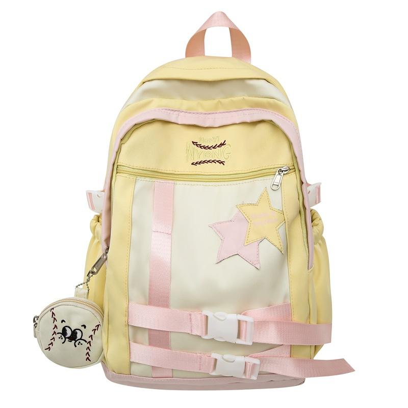 Студенческий школьный женский рюкзак с контрастным цветом и пятиконечной звездой — фото 25