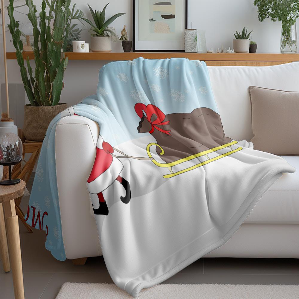 Cozy Christmas Blanket Santa Claus Reindeer Throw Festive Holiday Flannel Soft Warm Gift Home Decor Farmhouse Winter Season Beds