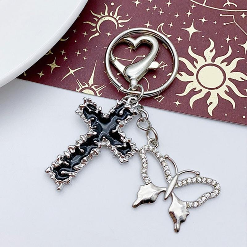 Thorn Crucifix Keychain for Women Stylish Butterfly Keyrings for Fashion Lovers