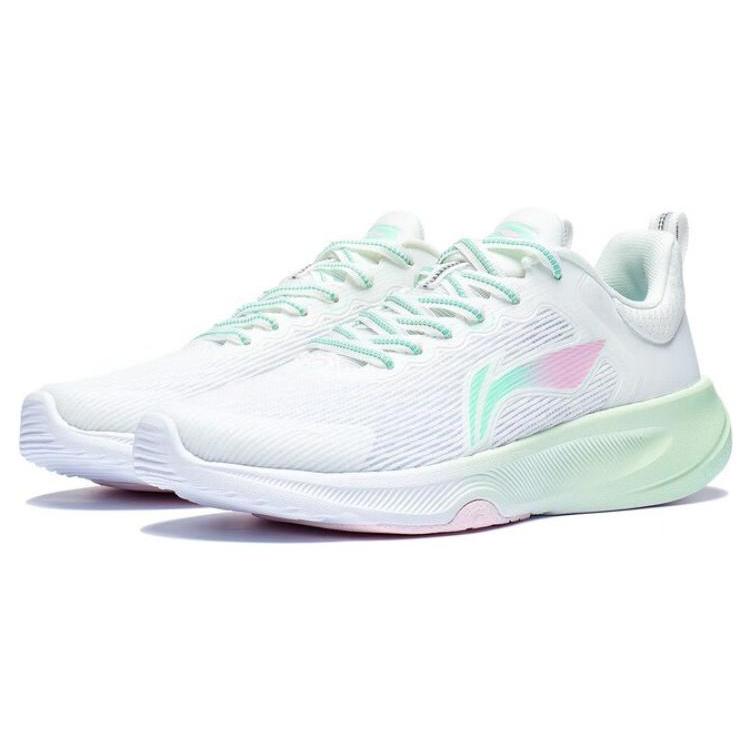 Li Ning Lanying Leichte Bequeme Textil-, TPU-Niedrig geschnittene Laufschuhe Damen Weiß Cyan Rosa AFVT012-3