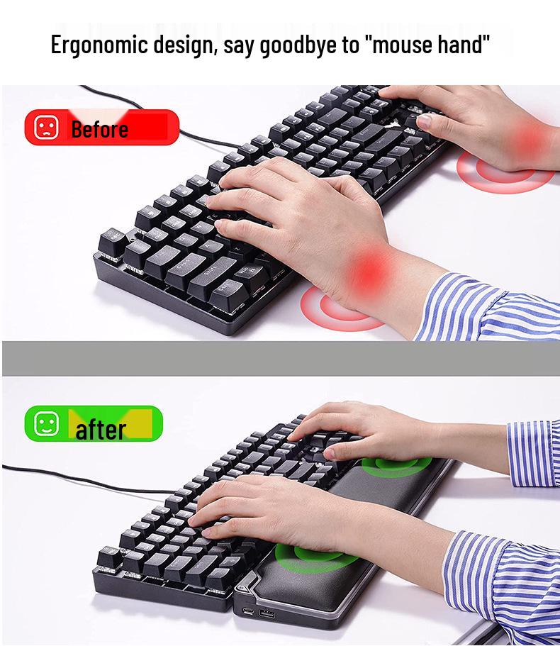 Repose-poignets lumineux RGB en mousse à mémoire de forme - Grande taille pour claviers de bureau