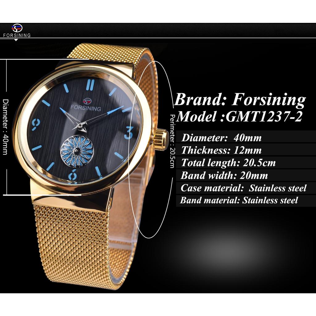Forsining Męski modny, casualowy, retro, pasek z siatki, zegarek mechaniczny, ręczny, GMT1237-2-W