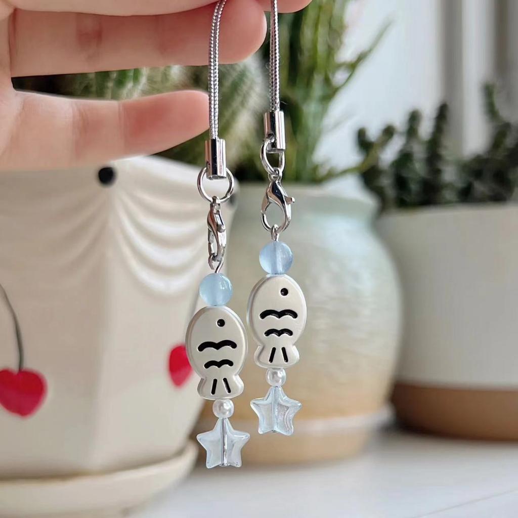 Sweet Y2k Fish Phone Charm Phone Chain Phone Case Pendant Mobile Lanyard Cute Beaded Cell Phone Strap Bag Keychain