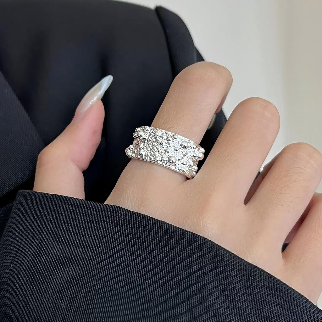 PANJBJ 925 Silver Line Crossing Ring for Women Punk Hip Hop Exaggerate Trend Adjustable Jewelry Party Gift