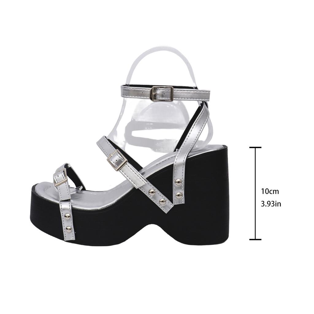 Fashion Narrow Band Platform Women Silvery Sandals Casual Shoes Summers Party Dress Wedges Heel Sandalias