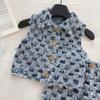 Completo Estivo in Denim per Bambina Nuovo Set Due Pezzi Gilet in Denim a Quadri + Gonna per Neonate