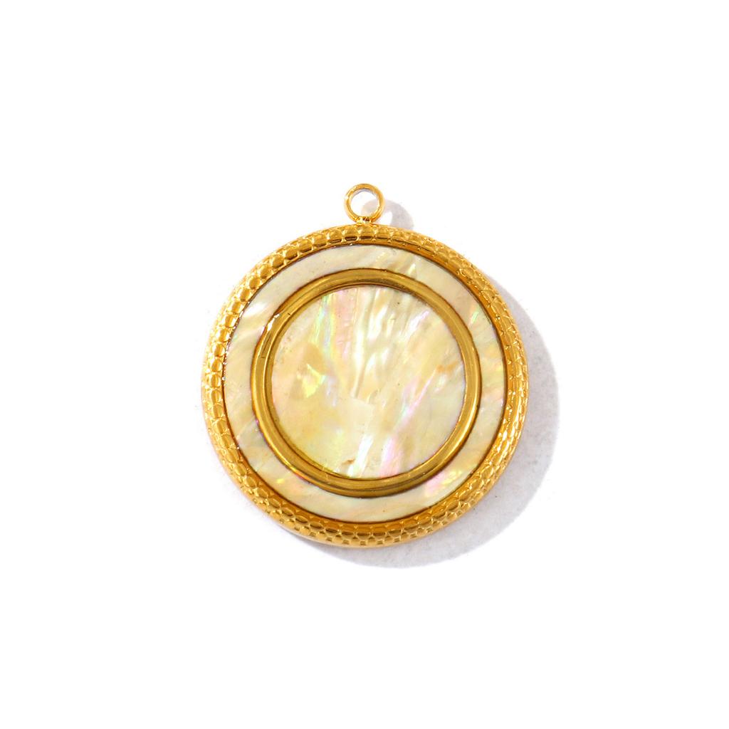 1 Piece Waterproof Natural Shell Charms 18K Gold Plated Round Disc Heart 304 Stainless Steel Pendants For DIY Necklace Making