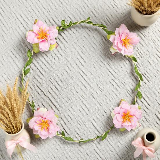 Floral Crown Women Girls Artificial Flower Headband Adjustable Bride Hair Wreath Photo Prop for Wedding Bridal Shower Cosplay Dress-up