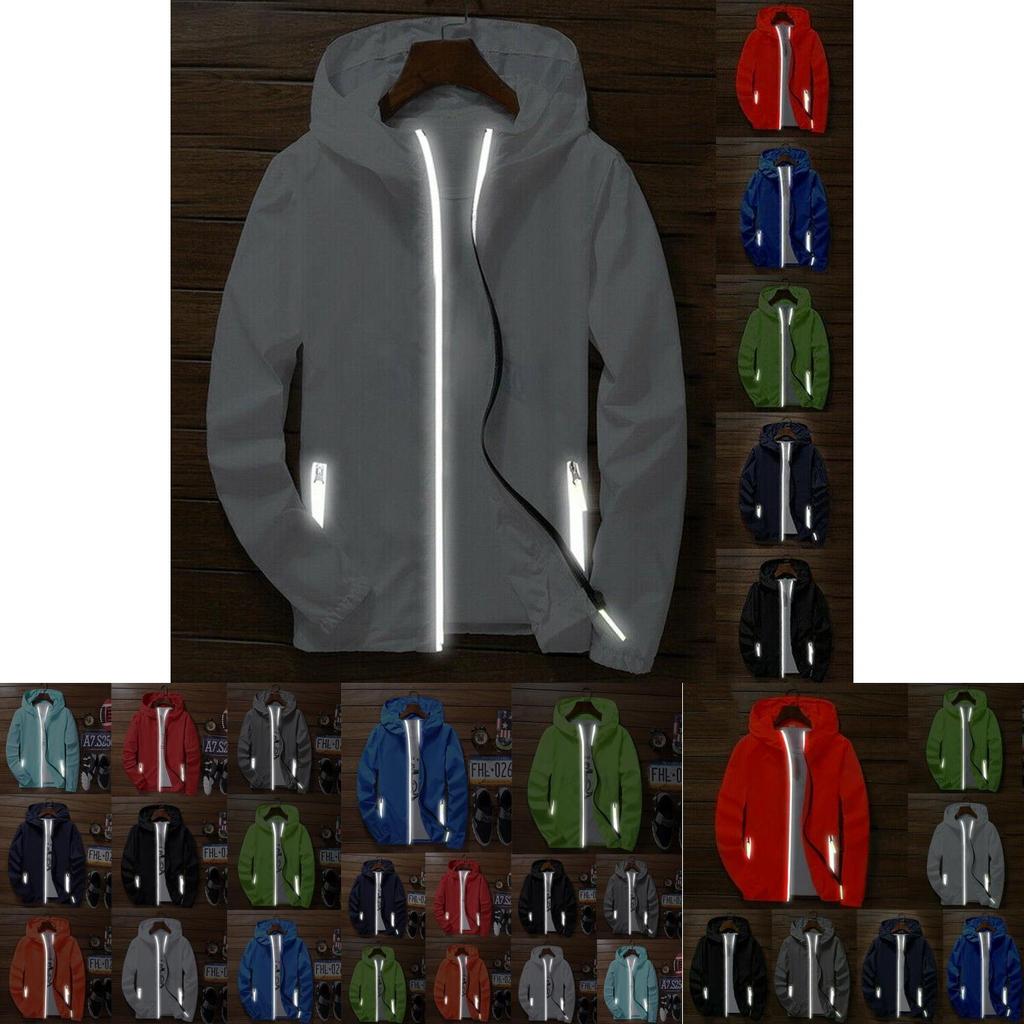 Men's Windbreaker Luminous Zipper Hoodie Jacket Perfect For Outdoor Sports Activities