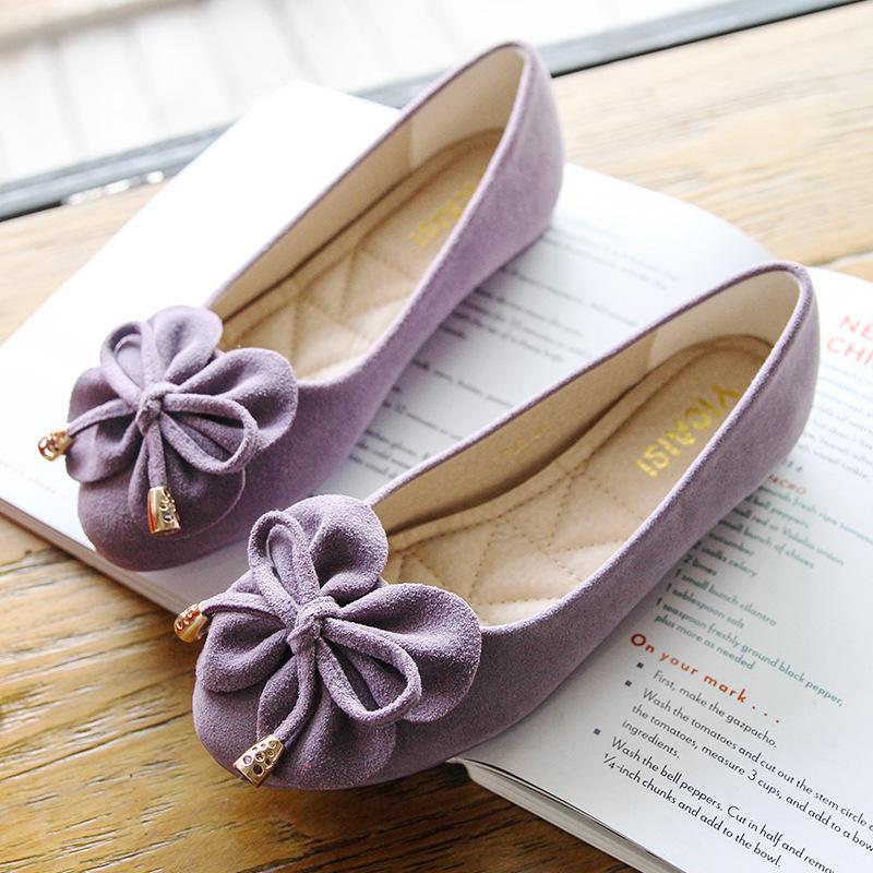 Fashion Classic Bowknot Shoes Women Flower Appliques Moccasines Femmes Faux Suede Ballets Flats Woman Slip On Single Shoes Daily Loafers