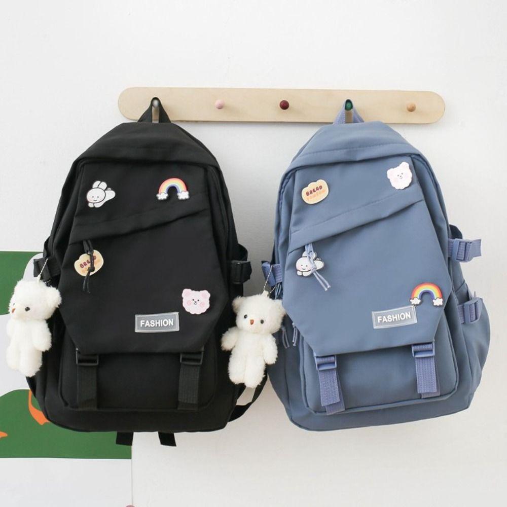 Nylon Large Capacity Bags Canvas Korean Style School Bag Sweet Badge Shoulder Backpack  Student
