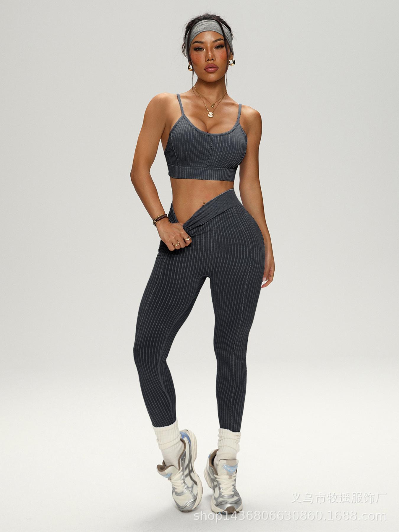 JYL Washed Seamless Yoga Set Shockproof Vest Pants Set S темные пастельные красный