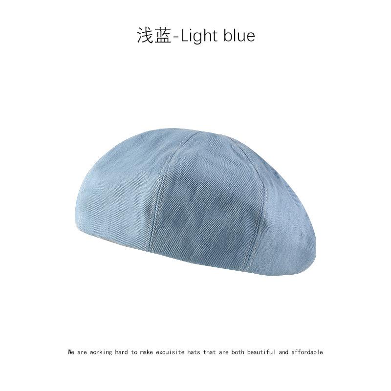 

Spring and Autumn Solid Color Versatile Plain Denim Beret Adjustable светло-синий
