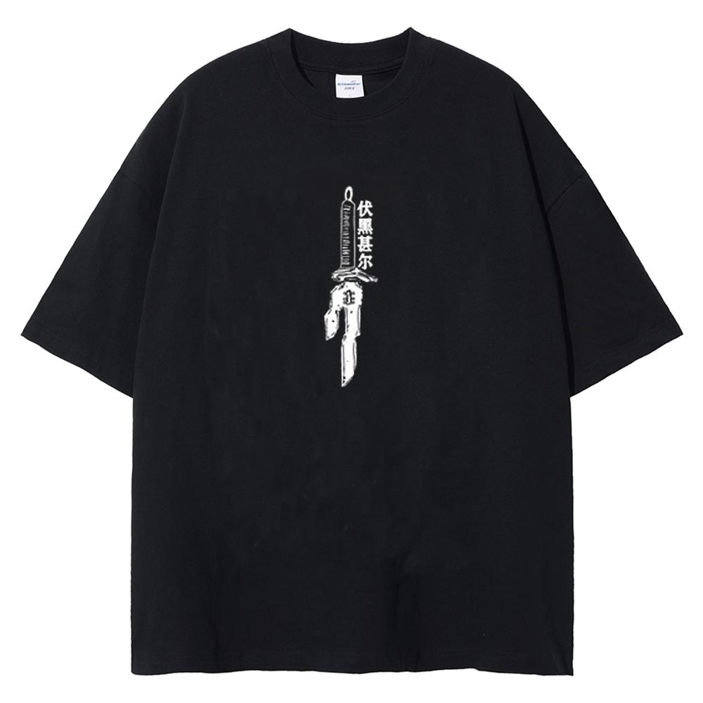 Berserk Logo Harajuku Anime Print TShirt Men Streetwear Vintage Black Tshirt Summer Short Sleeve Cotton Loose Washed Tops Tees