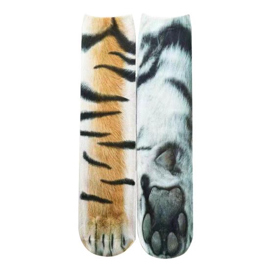 1 para długich skarpet 3D z kreskówkowym nadrukiem łap zwierząt, skarpetki sportowe, miękkie, wygodne, elastyczne, można prać w pralce