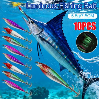 10PCS 5.5g/7.5CM Luminous Fishing Baits Octopus Cuttlefish Simulation Squid Hooks Fluorescent Fishing Bait Squid Jig For Fishing