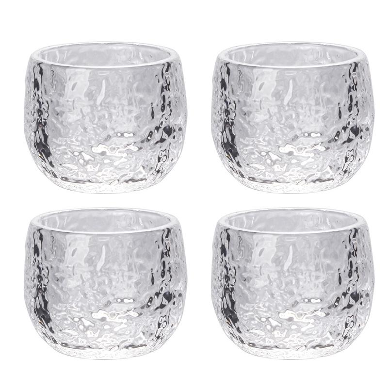 

4pcs Sets Tea Cup with Lettering Small Water Cup Creative Wine Glass Heat-resistant Kung Fu Tea Mug Household Drinking Glasses 80ml