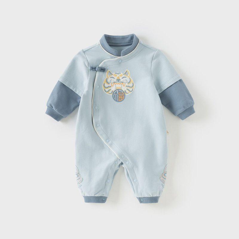 David Bella Class a Newborn Romper 2026 Spring Collection Boys  Romper Chinese Style Antibacterial Anti-Mite Pure Cotton Jumpsuit Smoke Blue [Ready Stock] 73