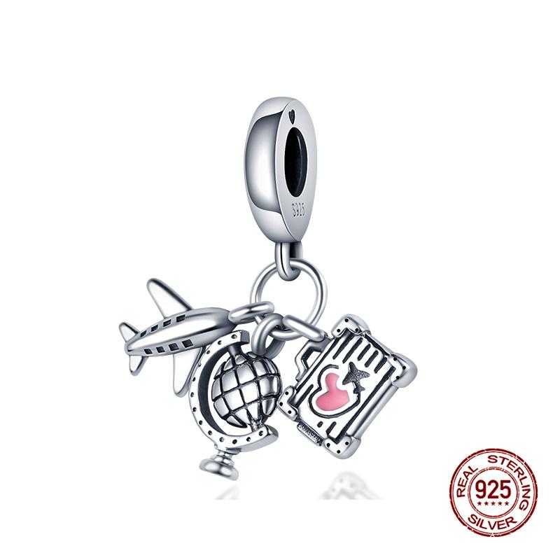 

925 Silver Airplane Travel Luggage Charms Bead Fit 3mm Bracelet Womens DIY Jewelry Gifts Original Charms