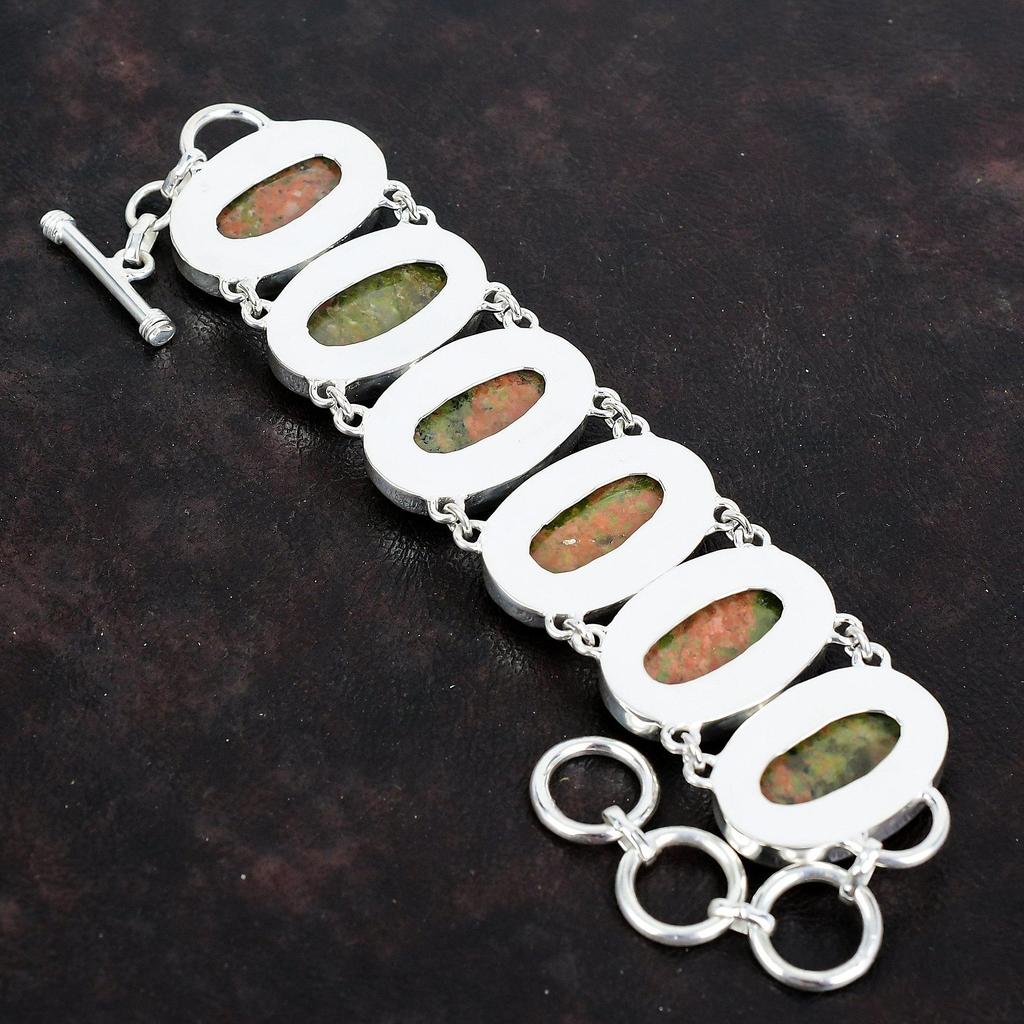 Unakite Gemstone Bracelet 925 Sterling Silver Bracelet Adjustable Chain Bracelet Antique Jewelry Handmade Amazing Bracelet Anniversary Gifts