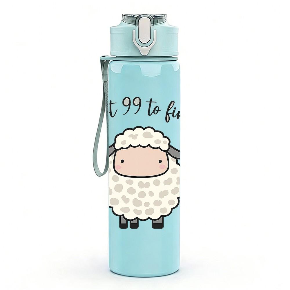 1PC Simple White Sheep Cartoon 750ml Color Plastic Sports Water Bottle Leakproof Flip Straw Lid Suitable for Sports Office Home Use