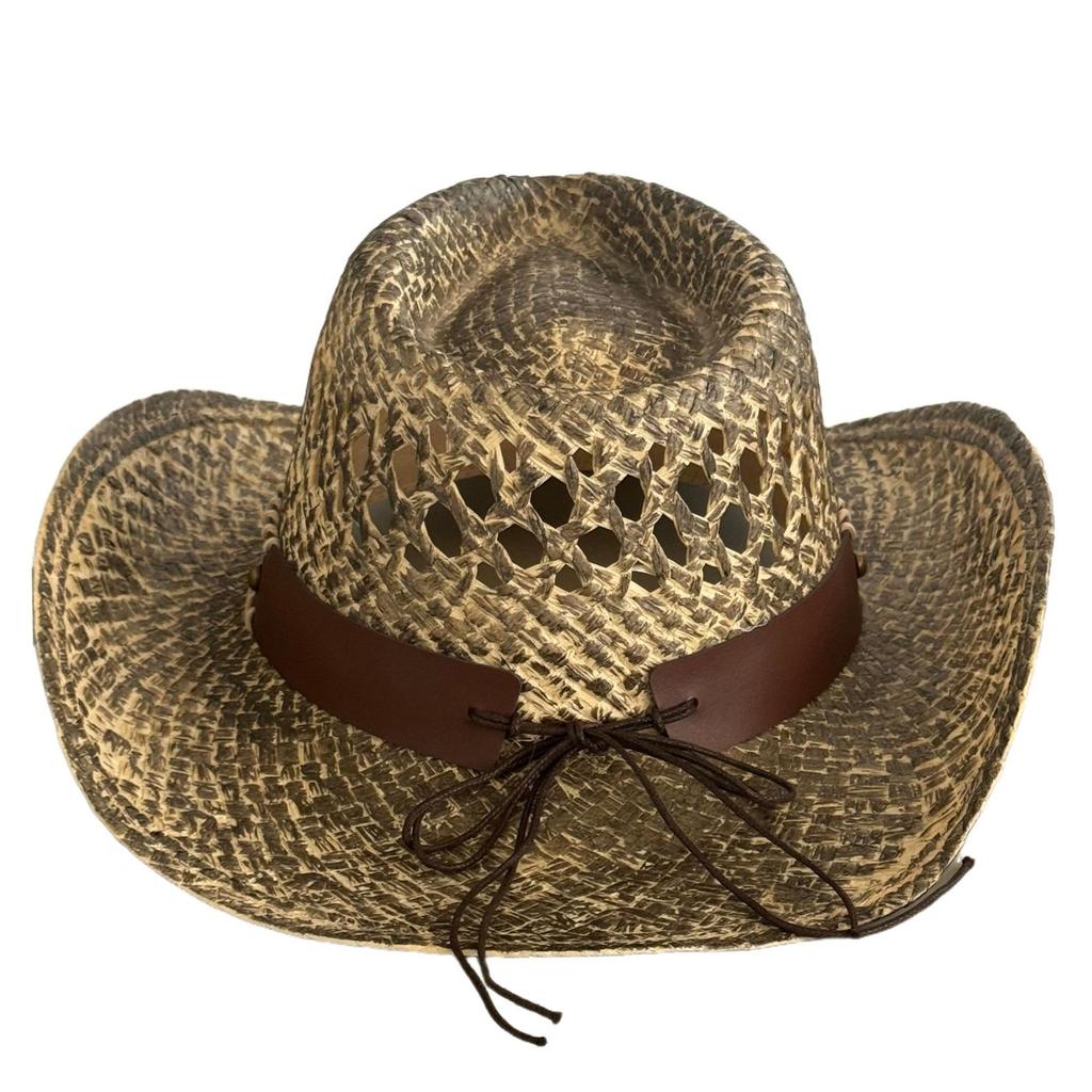 Western Straw Cowgirl Hats with Decorative Bands for Women Men Summer Hollow Out Wide Brim Sun Protection Hats Panama Caps