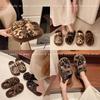 Leopard Print Fluffy Slippers Women's Autumn and Winter Wear 2025 New Explosion Internet Celebrity High Sense Thick Bottom Plush Bag Head Cotton Slipp
