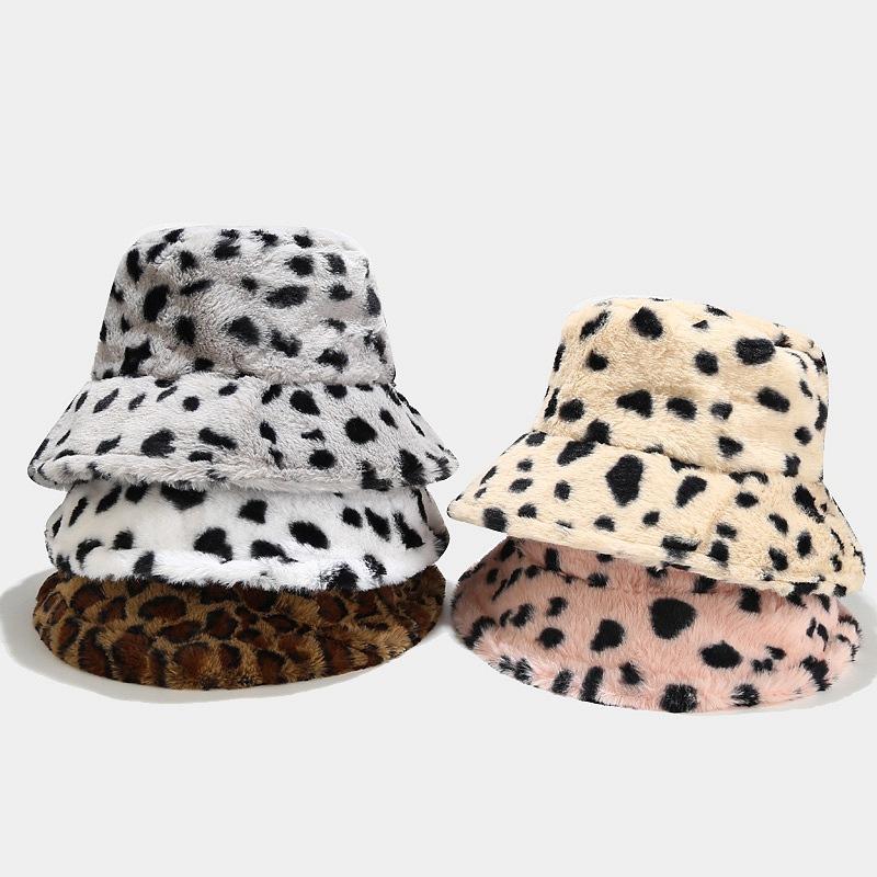 Women S Vintage Leopard Print Plush Bucket Hat Winter Warm Fashion
