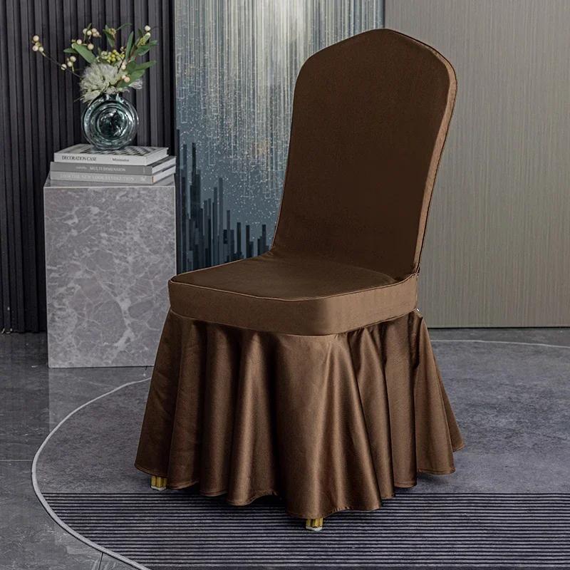 Solid Color Thicken Elastic Pleated Hem Dining Chair Cover Non-slip Slipcover Light Luxury Banquet Chair Cover Hotel Decor