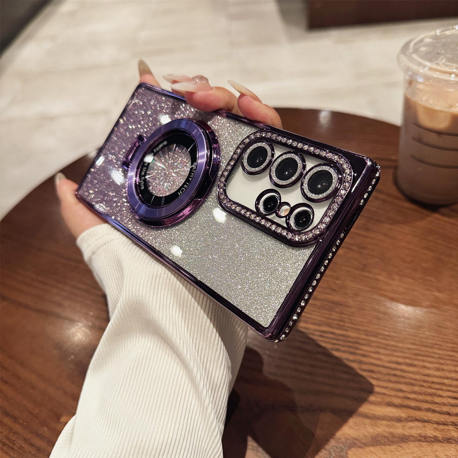 

Suitable for Samsung S25Edge Mobile Phone Case Flash Powder Rhinestone A55 5G Magnetic Bracket S24 Soft Sleeve S23 Full Cover S56 A56 5G