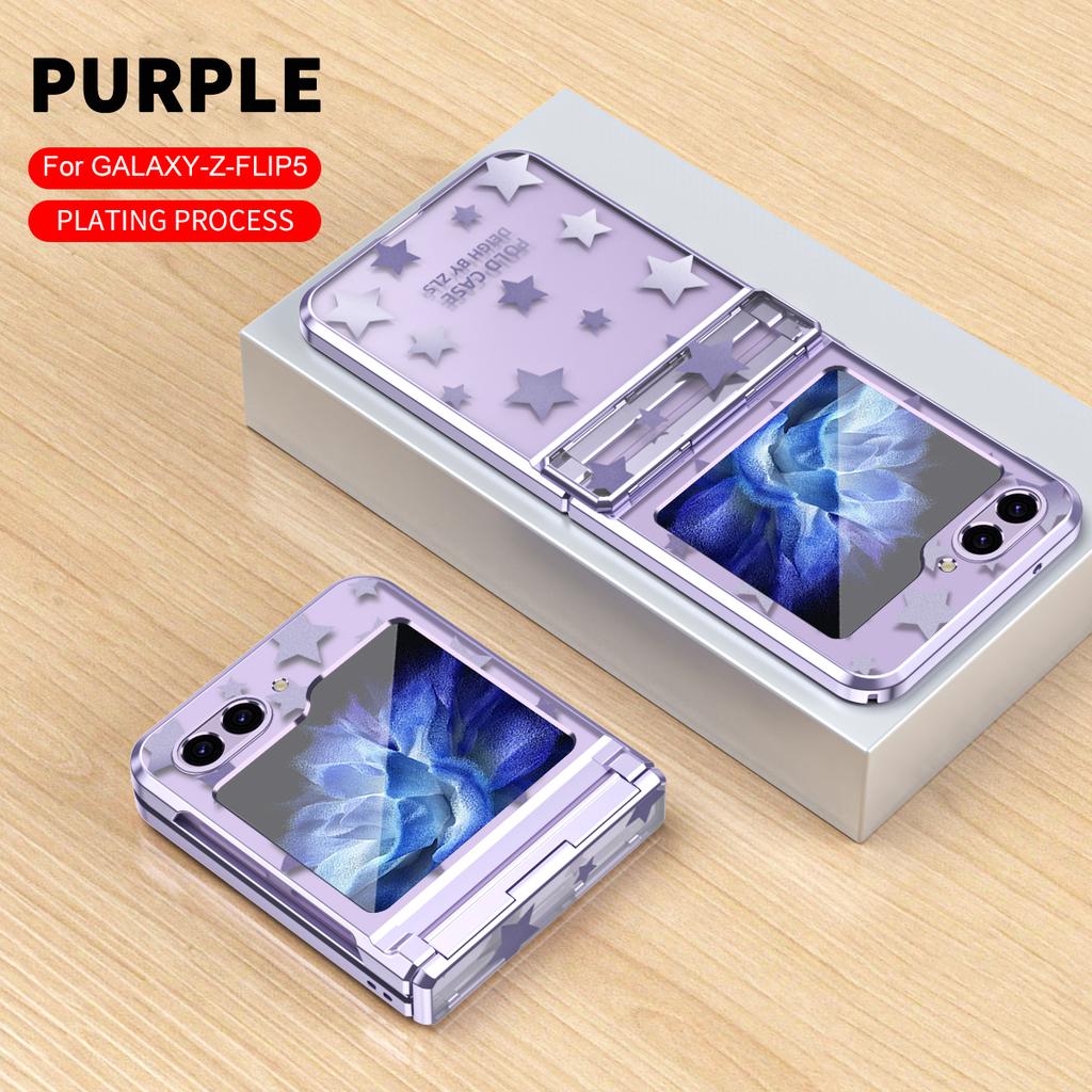 For Samsung Galaxy Z Flip 5 4 3 Case Electroplating Transparent Starry Sky Flat Hinge Full Wrap Drop Cover For Flip5 Flip4 Flip3