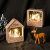 Christmas Glowing Log Cabin Painted Wooden House Window Scene Ornament Led Night Light Decoration Gift