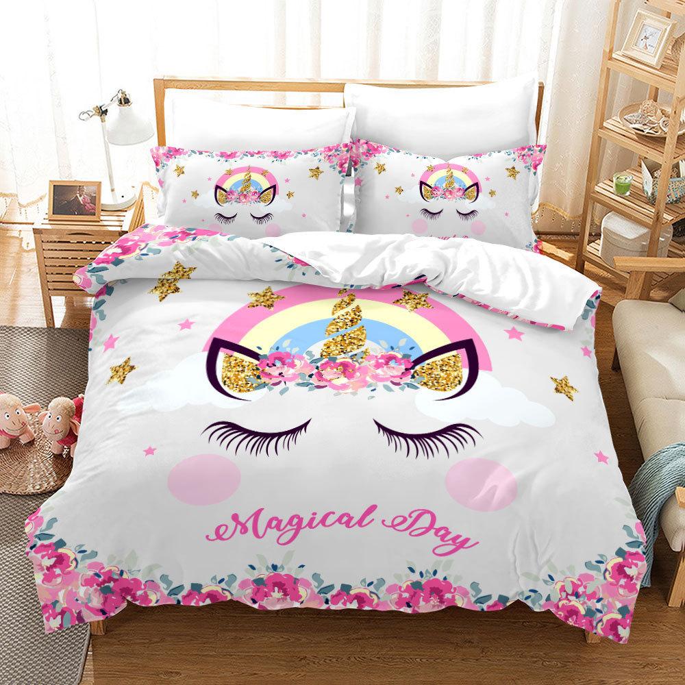 Unicorn 3D Digital Printing Bed Sheet Home Textile Three-Piece Set Four-Piece Set