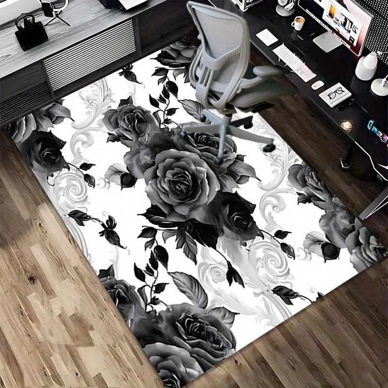 1pc Black Roses Floral Pattern Themed Rug for Home Decor, Non-slip Office Carpet, Chair mat, Outdoor Mat, Christmas and Halloween gifts-0731152
