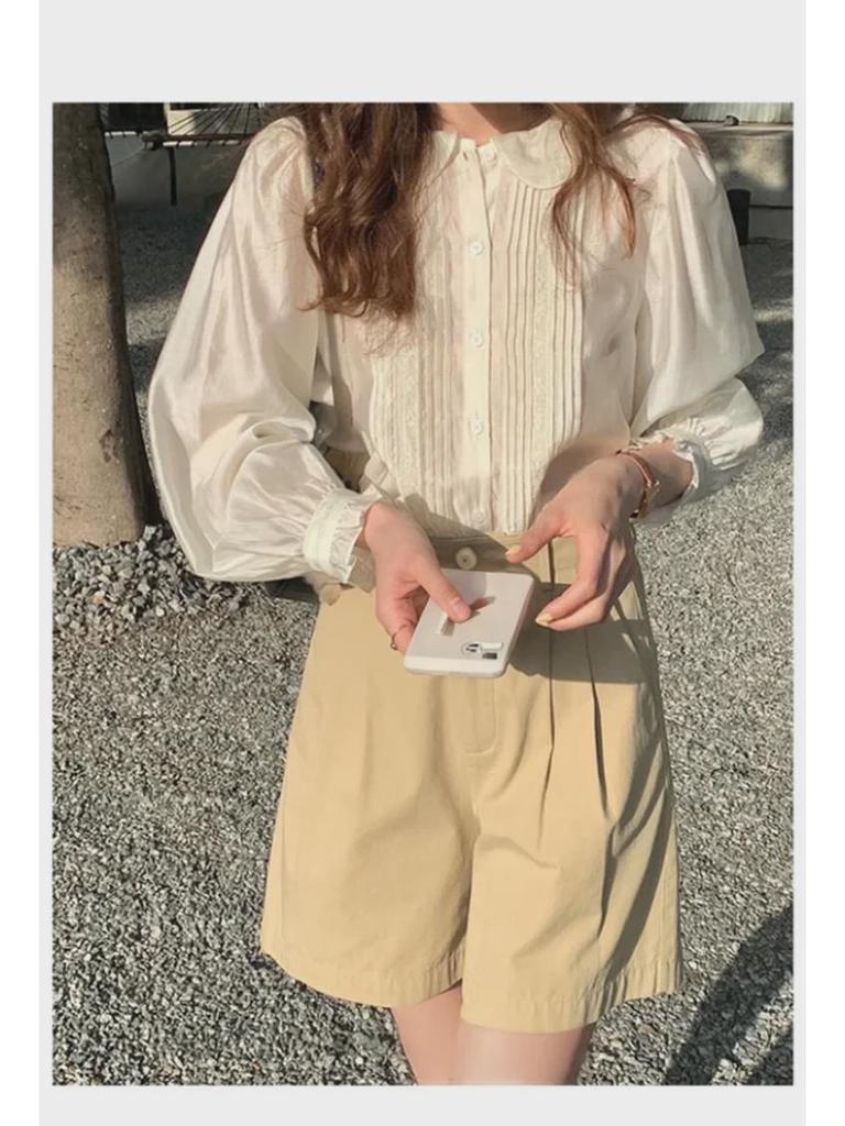 Retro Combed Cotton High Waist Bermuda Shorts - Women's Casual Summer Loose Fit