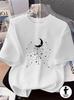 The Women'S Fashion Printed T-Shirt, with a Moon And Star Pattern On The Short Sleeves. Short-Sleeve T-Shirt Women's Clothing