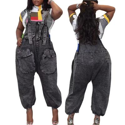 Wmstar Women's Jumpsuit Denim Cargo Pockets One Piece Outfits Wide Leg Black Fashion Streetwear Romper Wholesale Dropshipping