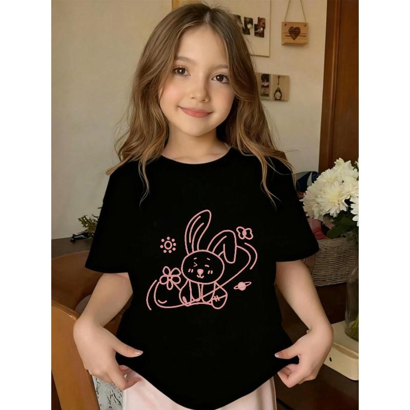European Sizes A Charming And Straightforward Illustration of a Rabbit, This Short-Sleeved T-Shirt for Girls Is Fashionable And Adaptable
