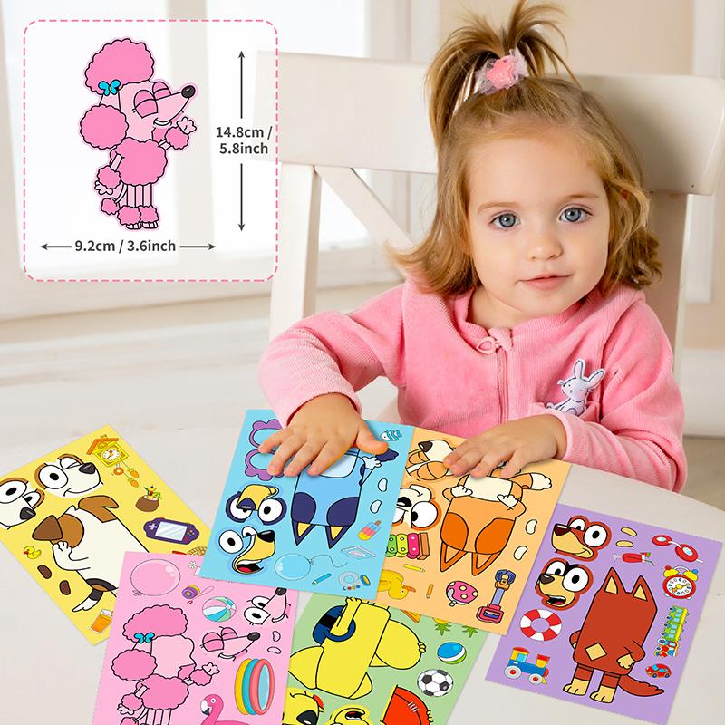 Bluey Ve Bingo Köpek Çizgi Film Anime Çıkartmaları 6/12/18 Adet Yüz Yamalı Kendin Yap Dekorasyon Çıkartmaları Çocuk Bulmaca Eğitim Oyuncakları