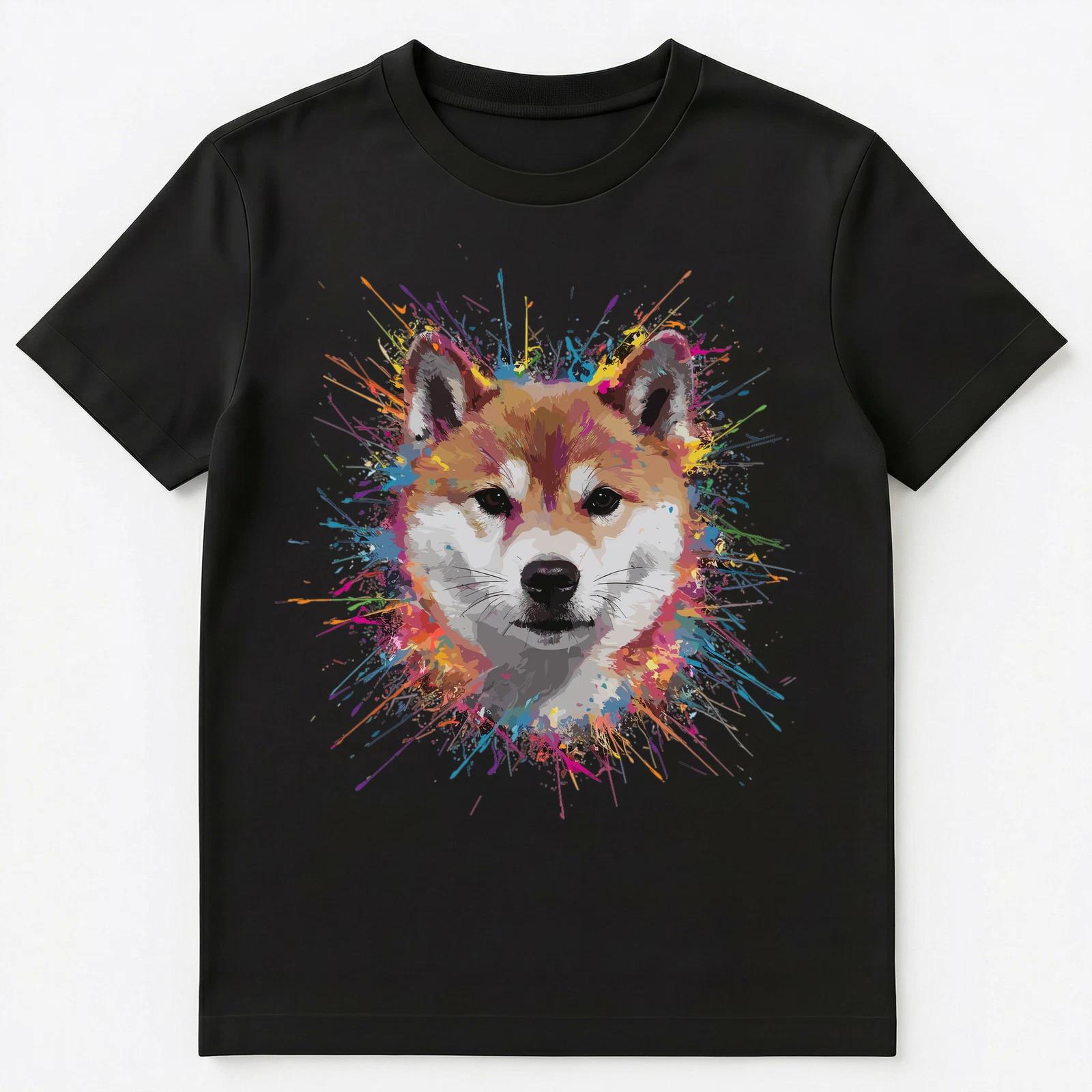 

Colorful Paint Splash Shiba Inu Dog Art Graphic Unisex T-Shirt 3XL