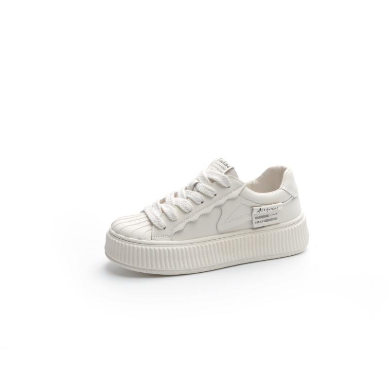 Shell head little white shoes women's spring and summer new leather breathable comfortable casual shoes thick sole heightening lace-up board shoes