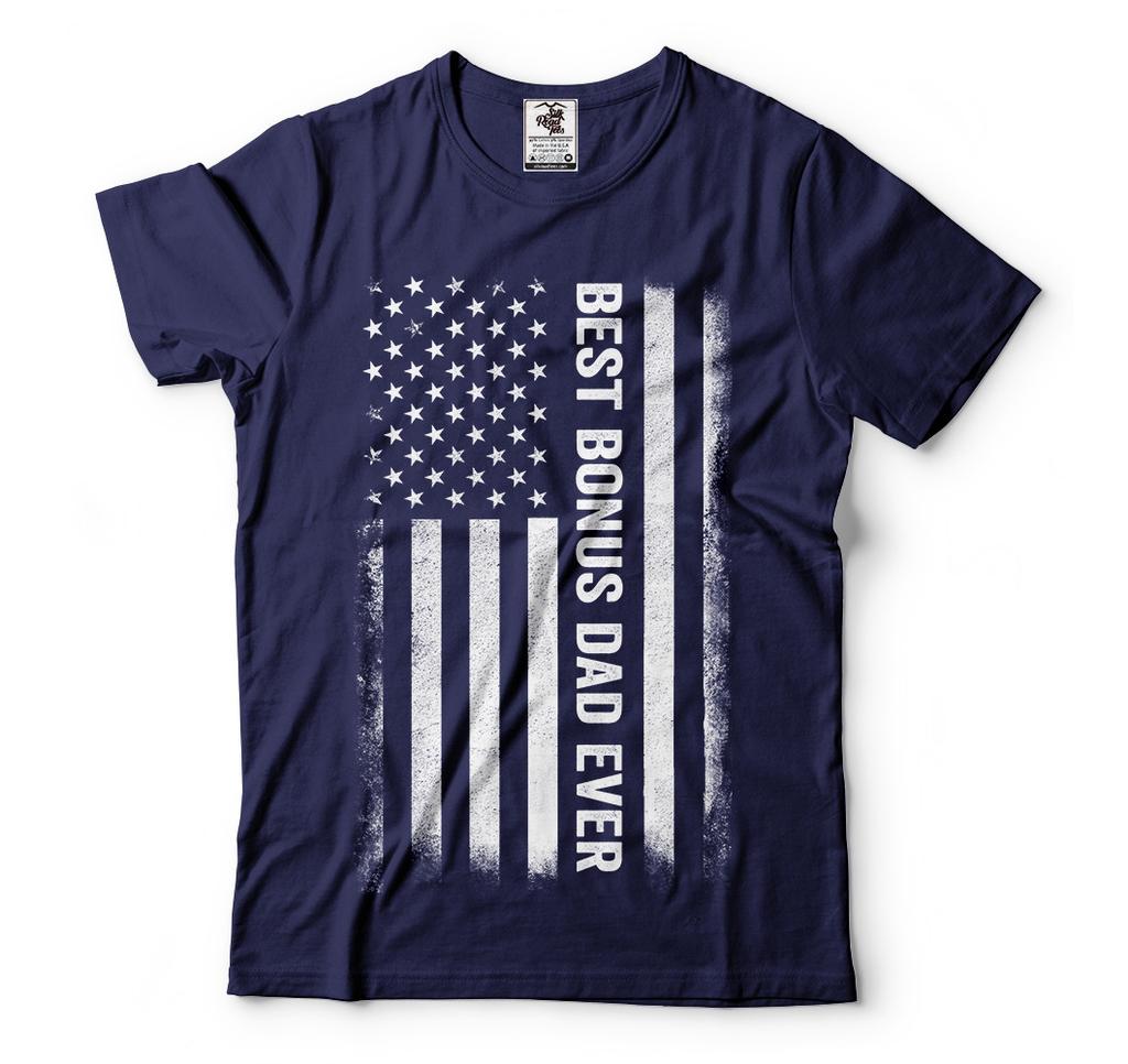 Bästa bonuspappa någonsin T-shirt Amerikansk flagga T-shirt Styvpappa teeshirt