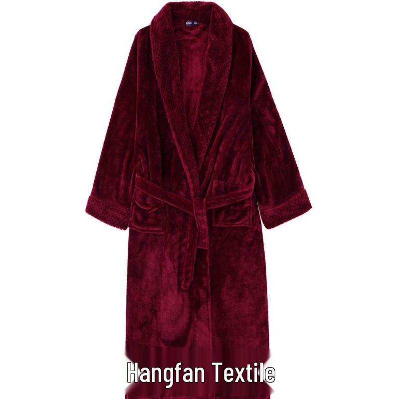 Unisex Mid-Length Thick Coral Fleece Robe for Couples, Home Wear Bathrobe & Pajamas.