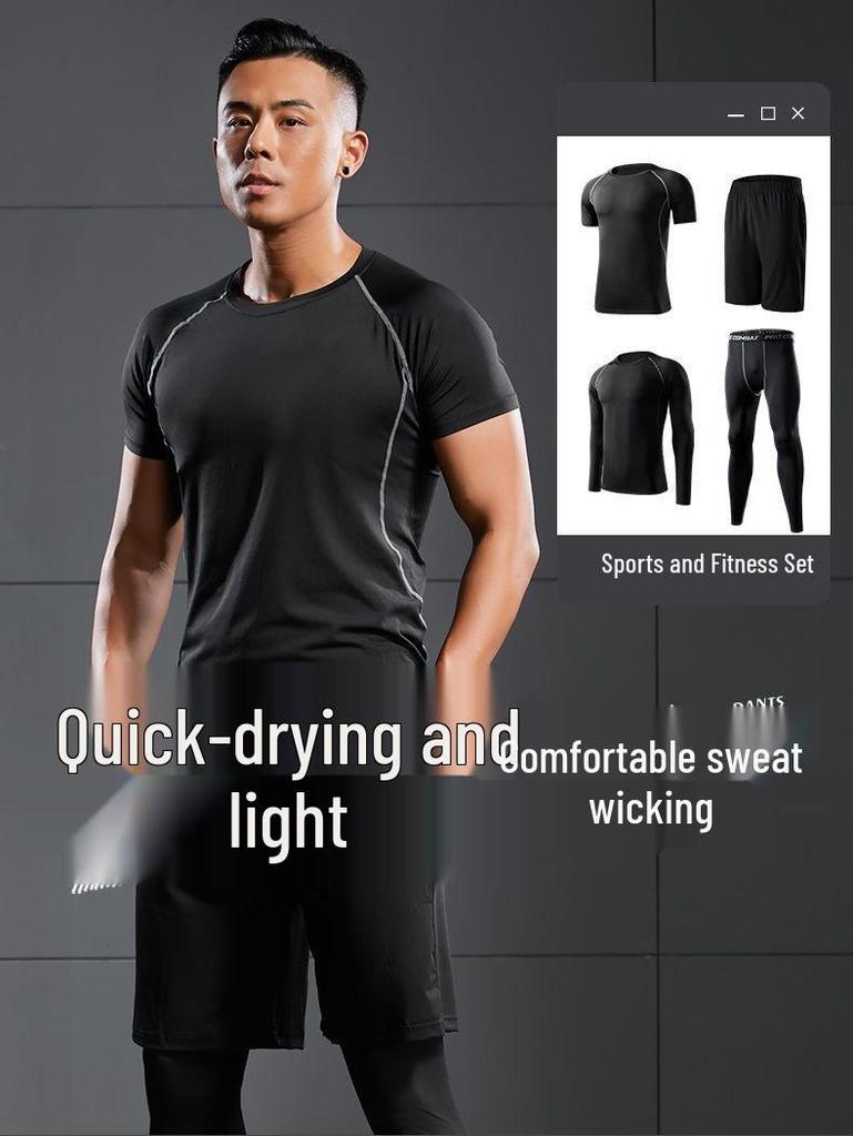 Men's Fleece-Lined Breathable Fitness Set: Warm Base Layer Tights & Long Sleeve Shirt for Running/Basketball