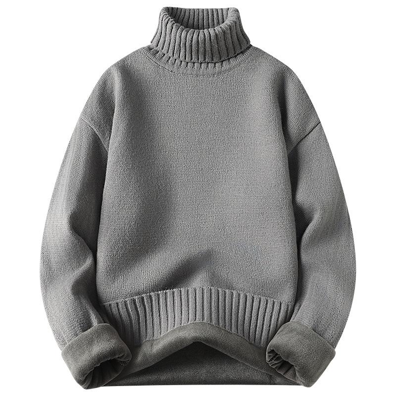 5 Klasických barev Podzimní a zimní Pánský svetr s dlouhým rukávem a vysokým límcem Jednobarevný s tlustým fleecem Pulovr Pánský teplý pletený svetr