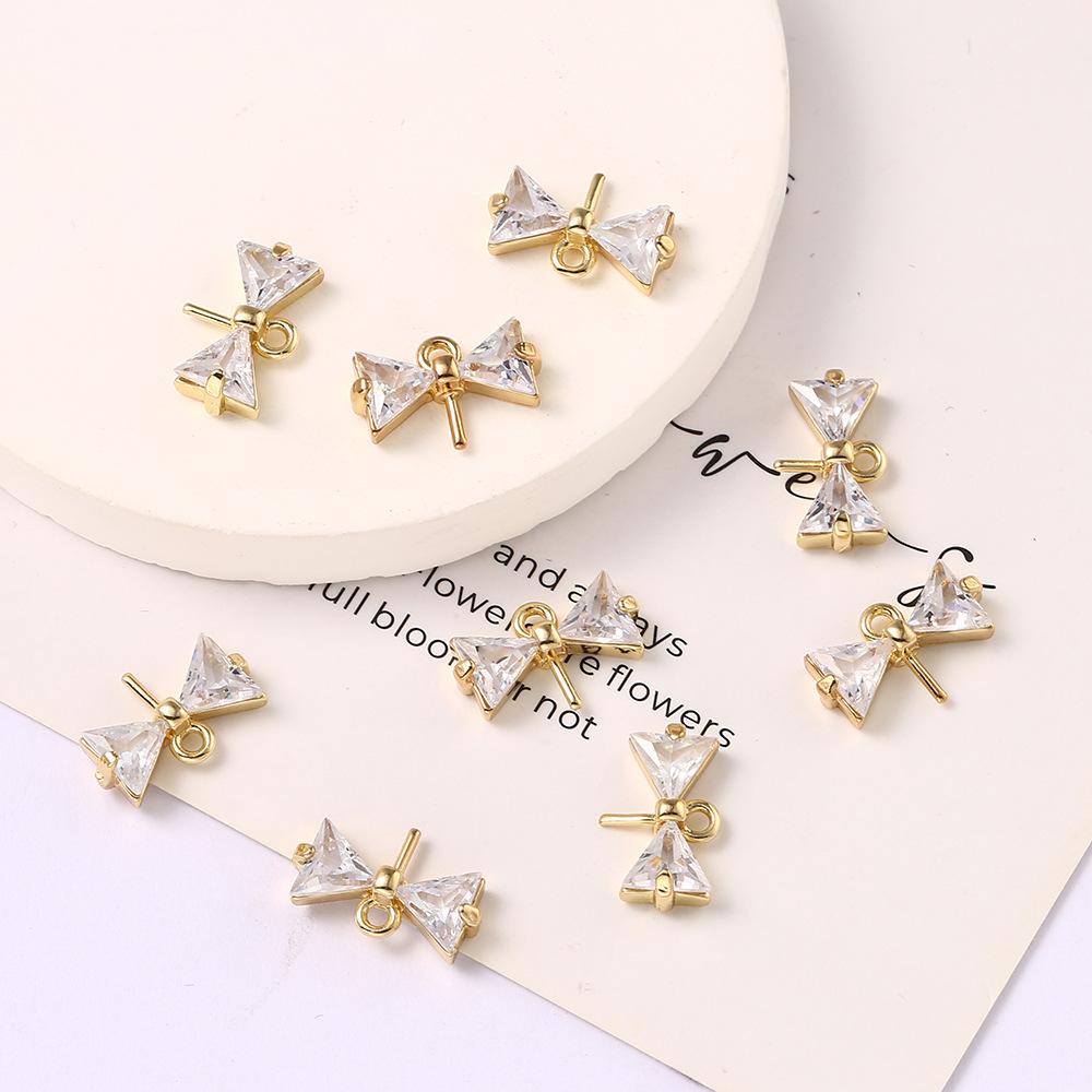 Zircon Inlaid Bow Pendant, Handmade Earrings, Necklace, Pendant Jewelry Accessories, Double-Ring Bow Tie Accessories.