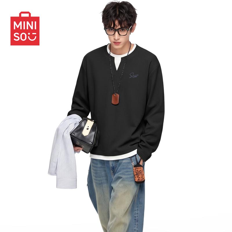 MINISO Men's Waffle Texture Layered Long Sleeve T-Shirt